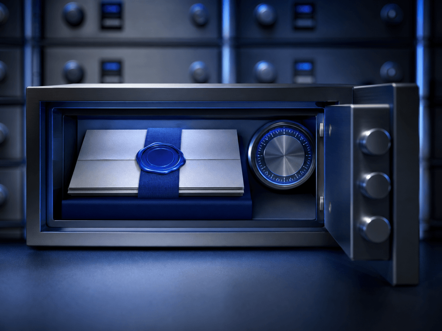 A secure fixed-deposit document inside a precision vault