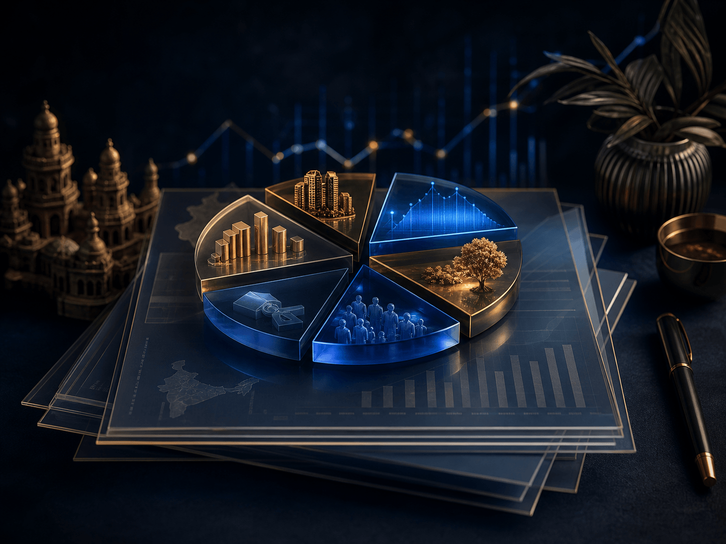 A diversified investment portfolio represented as a refined chart sculpture